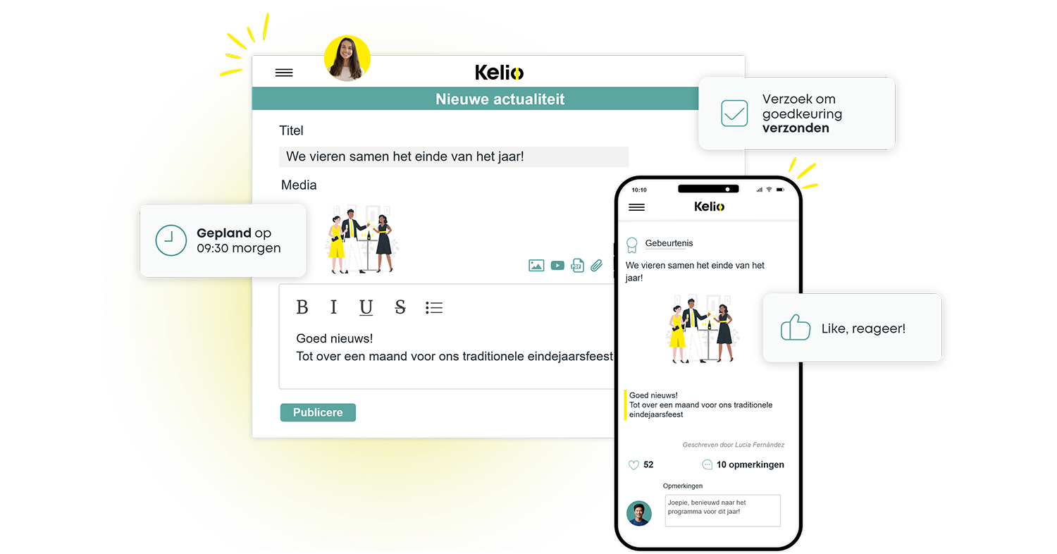 Kelio-interface voor het maken en publiceren van nieuwsitems op een PC of smartphone