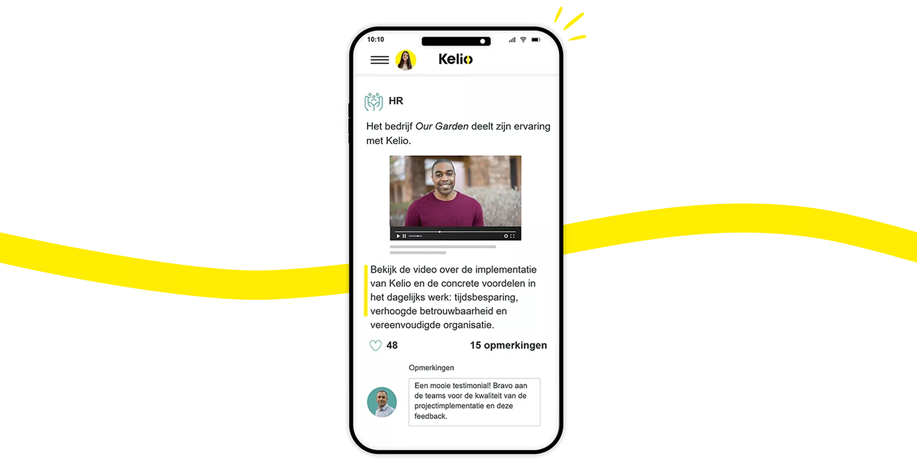 Kelio-startpagina als sociaal netwerk: nieuws, ervaringsverhalen en interacties (likes, reacties) van werknemers